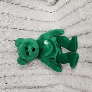 Ty Beanie Baby Original " Erin " Shamrock Teddy Bear Green & White